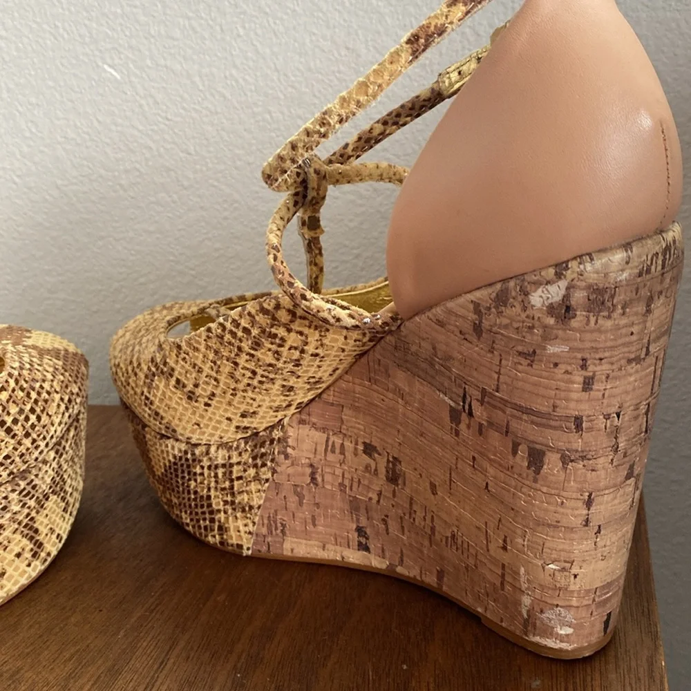 Ted Baker London Leuzea Snakeskin Open Toed Cork Platform Shoes, Women’s 8
